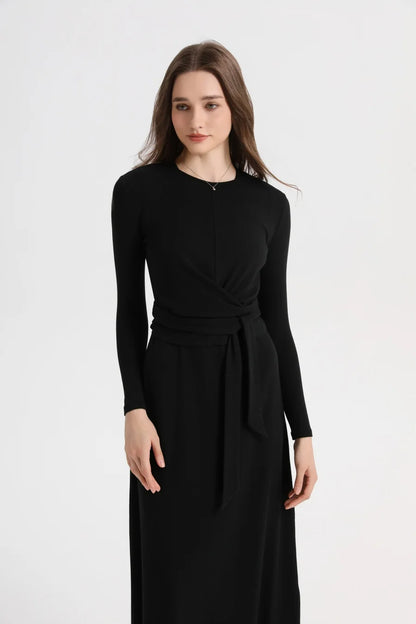 Ribbed Wrap Top & A-Line Maxi Dress Set