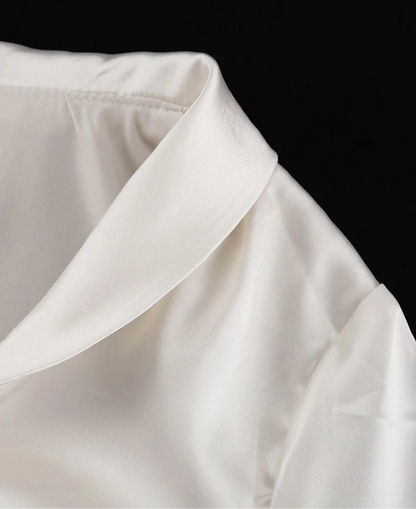 Satin Dress – Long Sleeve Ankle-Length Vintage Ruffle Single-Breasted Dress