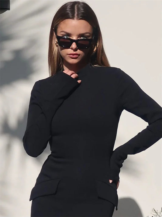 Maxi Dress High Waist Pocket Solid Long Dress
