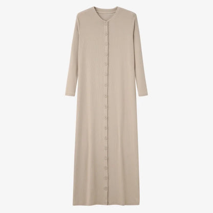 Ribbed V-Neck Button Maxi Dress