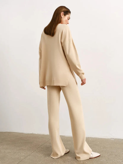 Knitted 2-Piece Suit – Half Turtleneck Sweater & Wide Leg Pants Set