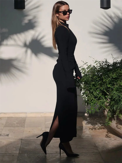 Maxi Dress High Waist Pocket Solid Long Dress