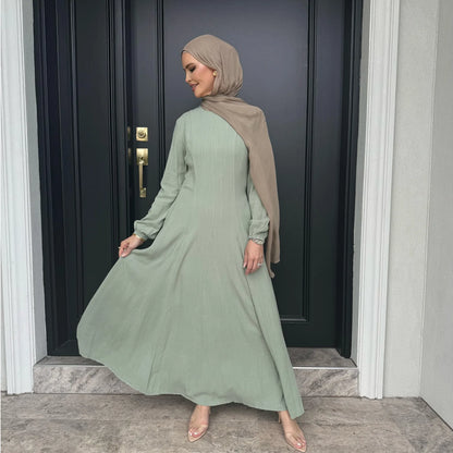 Slim Long Dress – Solid Color Casual Abaya