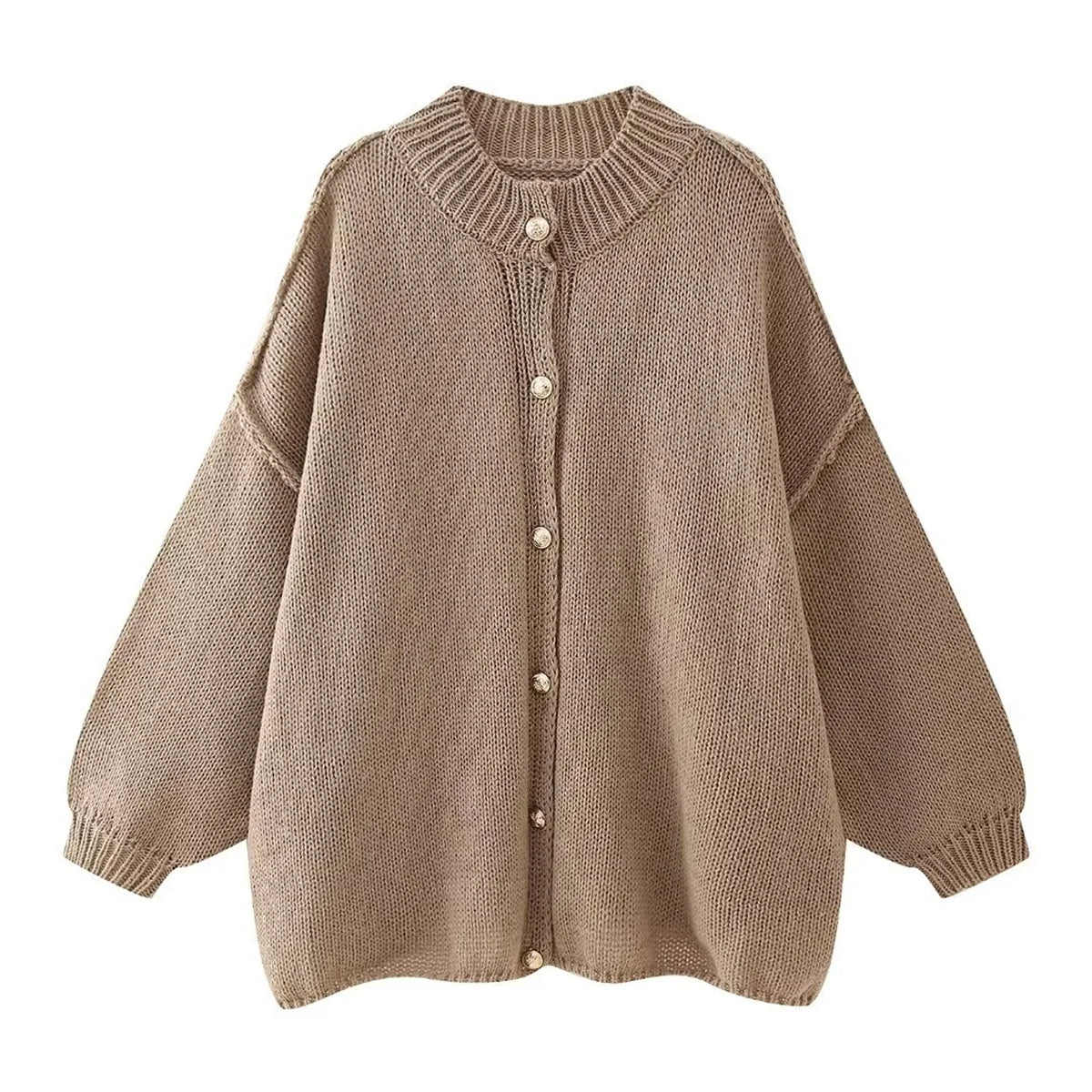 Loose Sweater Metal Button Cardigan – Single Breasted Knit