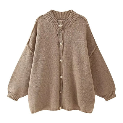 Loose Sweater Metal Button Cardigan – Single Breasted Knit