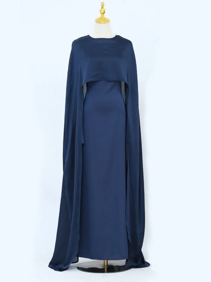 2-Piece Long Robe Abaya Set with Cape