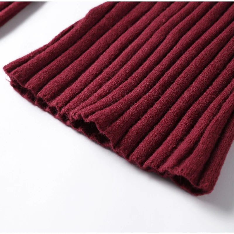 Knitted Pants Suit for Women – Scarf Collar Long Sleeve Sweater and Wide Leg Pants Two-Piece Set