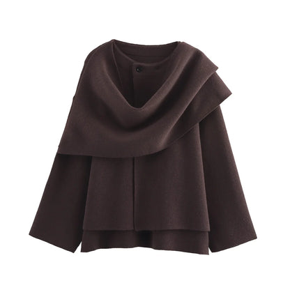Scarf Coat Long Sleeve Knitted Asymmetric Jacket – Casual Streetwear Coat
