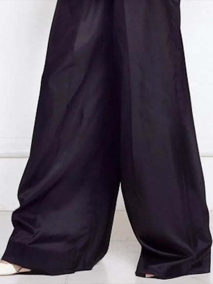 Pant Sets Two-Piece Set – See-Through Blouse & Wide Leg Pocket Loose Pants