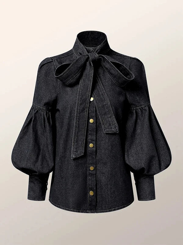 Elegant Puff Sleeve Denim Blouse
