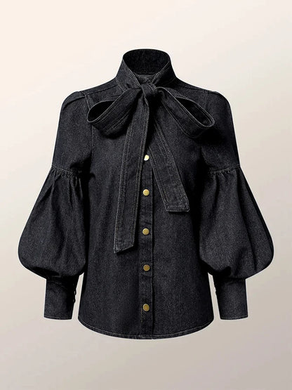 Elegant Puff Sleeve Denim Blouse