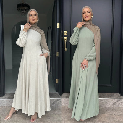 Slim Long Dress – Solid Color Casual Abaya