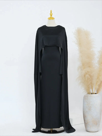 2-Piece Long Robe Abaya Set with Cape