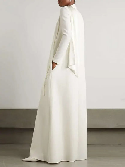 Solid Color Pockets Wrap Long Sleeves V-neck Shawl & Scarf Maxi Dress