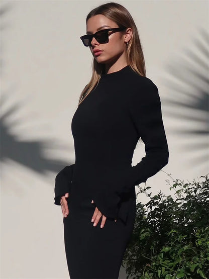 Maxi Dress High Waist Pocket Solid Long Dress