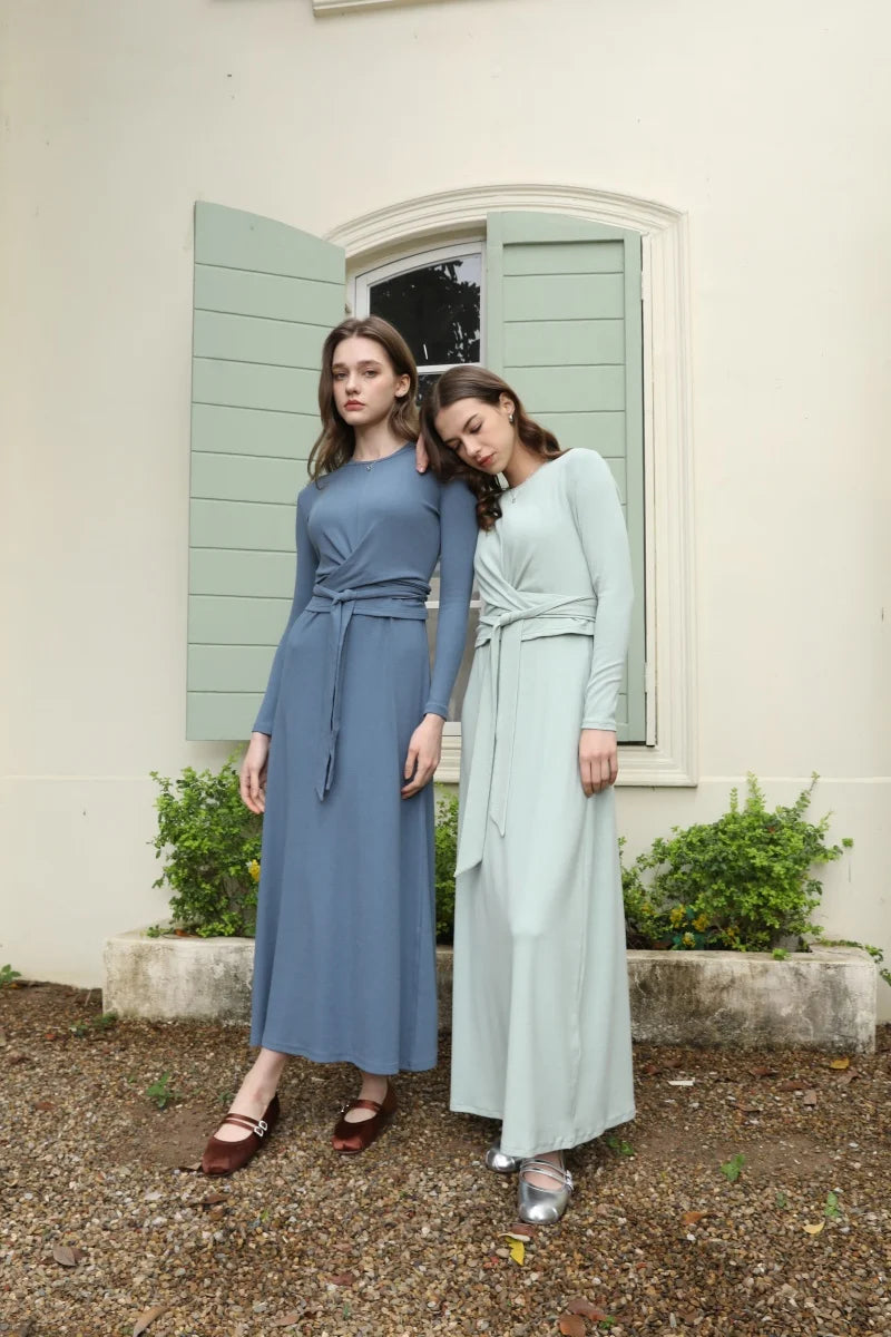 Ribbed Wrap Top & A-Line Maxi Dress Set