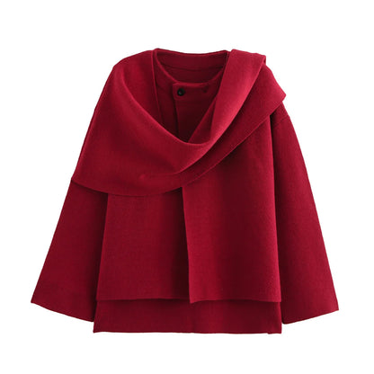 Scarf Coat Long Sleeve Knitted Asymmetric Jacket – Casual Streetwear Coat