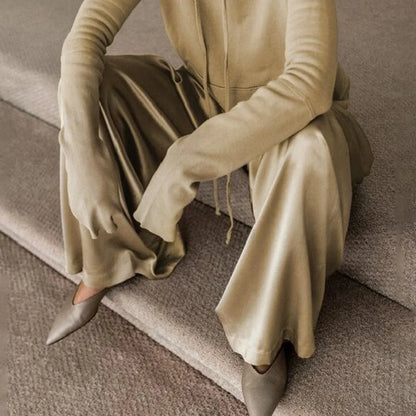 High Waist Wide Leg Pants & Long Sleeves Hooded Sweatshirt Loose Fit Two-Piece Set for Women