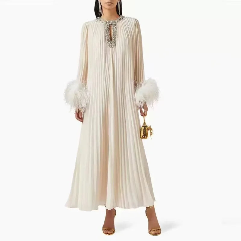Dress Round Neck Heavy Pleated  and Long Dresse