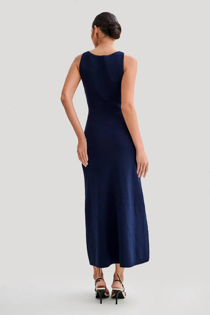 Knitted Single Breasted Long Dress - Sleeveless Bodycon Party Dress