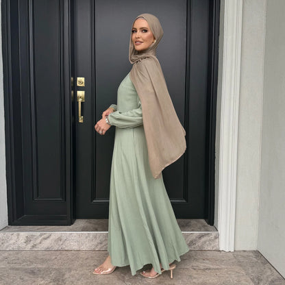Slim Long Dress – Solid Color Casual Abaya