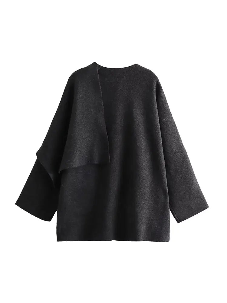 Scarf Coat Long Sleeve Knitted Asymmetric Jacket – Casual Streetwear Coat