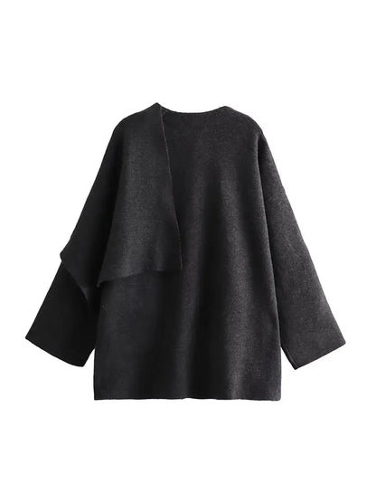 Scarf Coat Long Sleeve Knitted Asymmetric Jacket – Casual Streetwear Coat