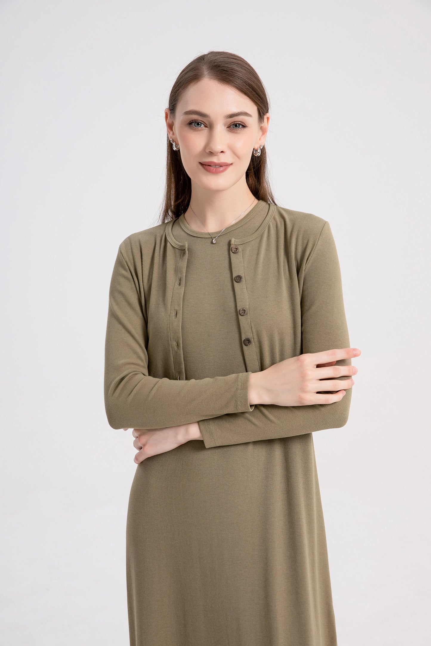 Casual Knit Cardigan Maxi Dress