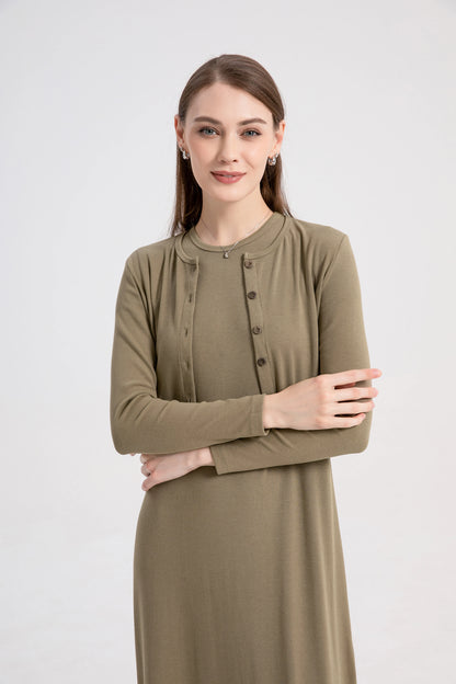 Casual Knit Cardigan Maxi Dress