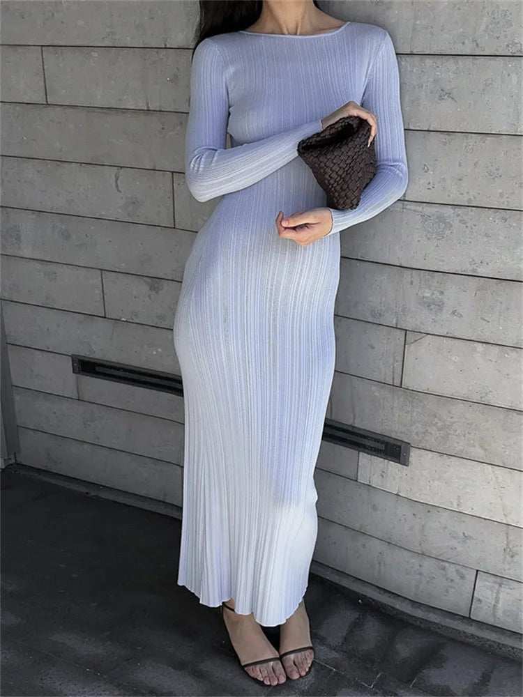 Slim Maxi Dress for Women – High Waist Patchwork Ribbed Dress