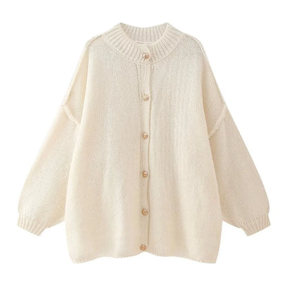 Loose Sweater Metal Button Cardigan – Single Breasted Knit