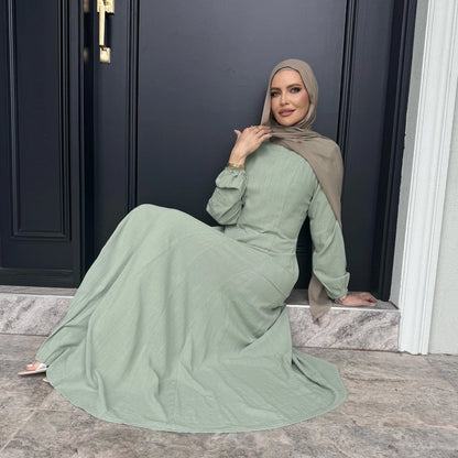 Slim Long Dress – Solid Color Casual Abaya