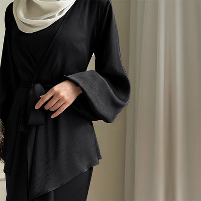 Satin Plain 2-Piece Abaya Set – Elegant Modest Clothing Kaftan Robe