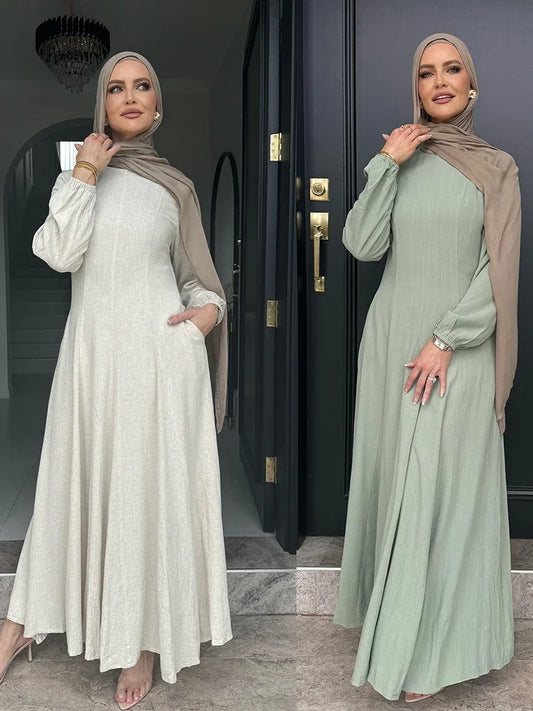 Slim Long Dress – Solid Color Casual Abaya