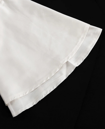 Satin Dress – Long Sleeve Ankle-Length Vintage Ruffle Single-Breasted Dress
