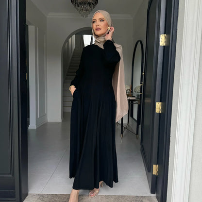 Slim Long Dress – Solid Color Casual Abaya