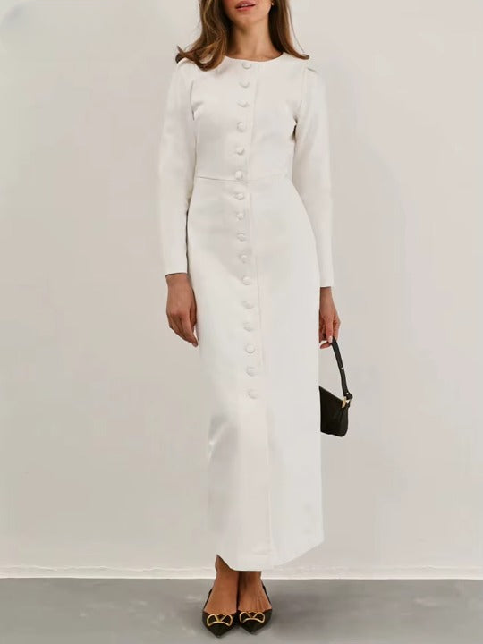 Loose White Bodycon Long Sleeve Ankle-Length Dress