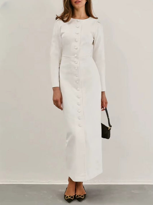 Loose White Bodycon Long Sleeve Ankle-Length Dress