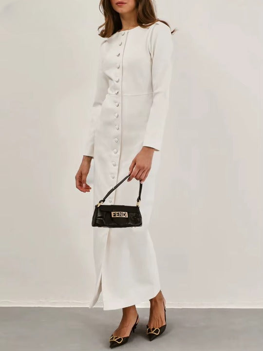 Loose White Bodycon Long Sleeve Ankle-Length Dress