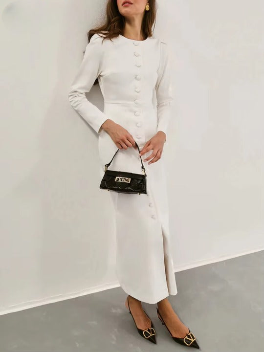 Loose White Bodycon Long Sleeve Ankle-Length Dress
